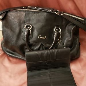 Coach Black Leather Handle Bag & Matching Wallet